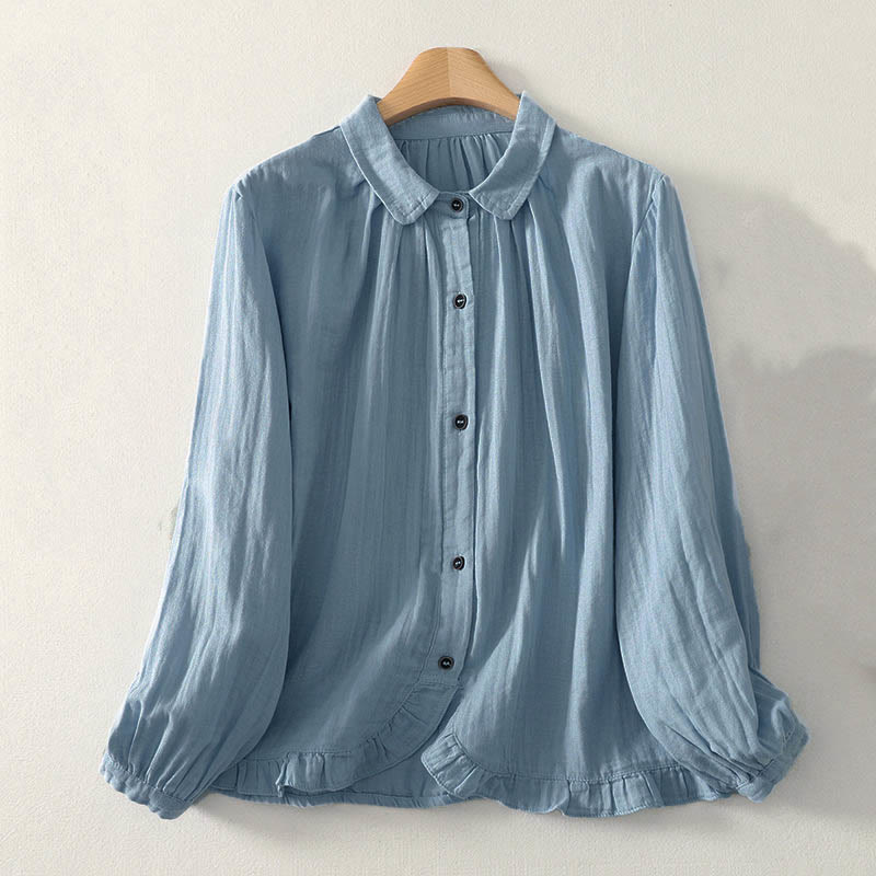 Buddha Stones Camisa de poliéster de manga larga con cuello redondo y color liso para mujer - Azul cielo claro - US8-10，UK/AU12-14，EU40-42 (2XL) - image 0