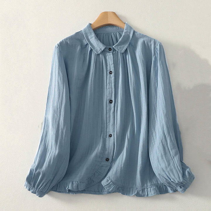 Buddha Stones Camisa de poliéster de manga larga con cuello redondo y color liso para mujer - Azul cielo claro - US8-10，UK/AU12-14，EU40-42 (2XL) - image 0