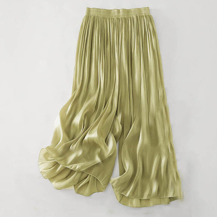 Buddha Stones Pantalones de poliéster lisos de verano para mujer - Verde amarillento - US8-10，UK/AU12-14，EU40-42 (2XL) - image 0