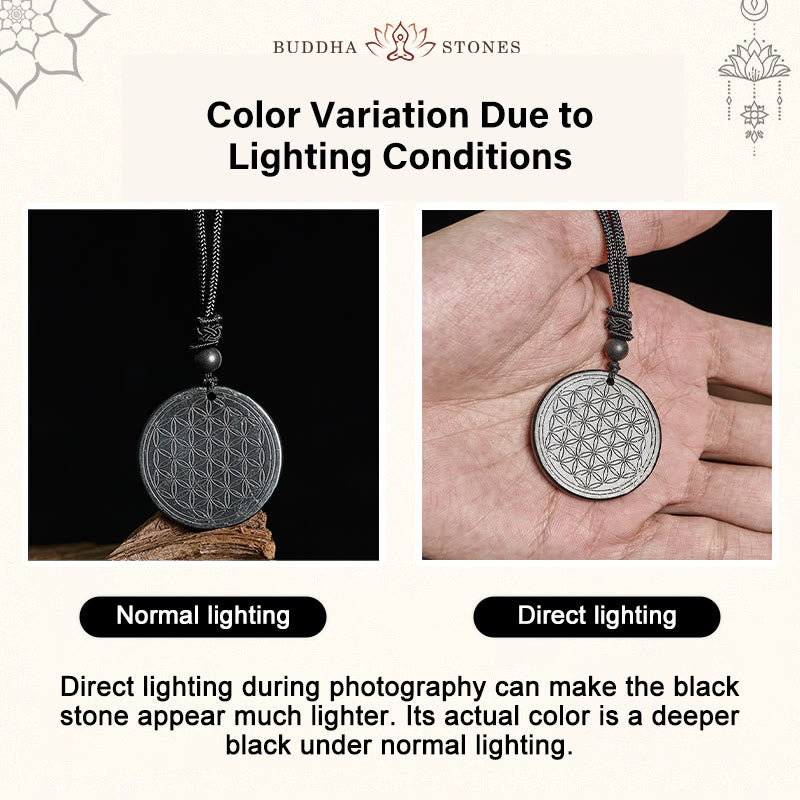 Collar con colgante de protección de piedra de shungita auténtica con diseño tallado de Buddha Stones - image 13