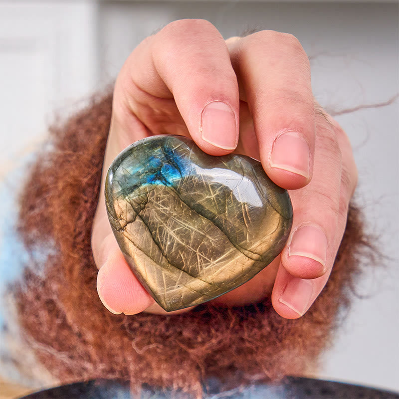 Buddha Stones Figura decorativa de labradorita con forma de corazón natural, curativa - image 1
