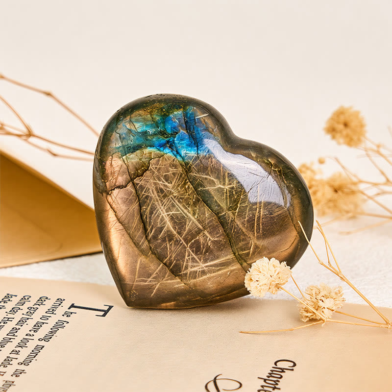 Buddha Stones Figura decorativa de labradorita con forma de corazón natural, curativa - image 2