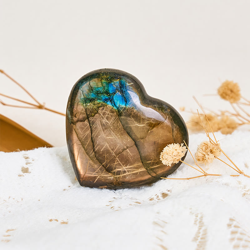 Buddha Stones Figura decorativa de labradorita con forma de corazón natural, curativa - Corazón - 4-5 cm - image 0