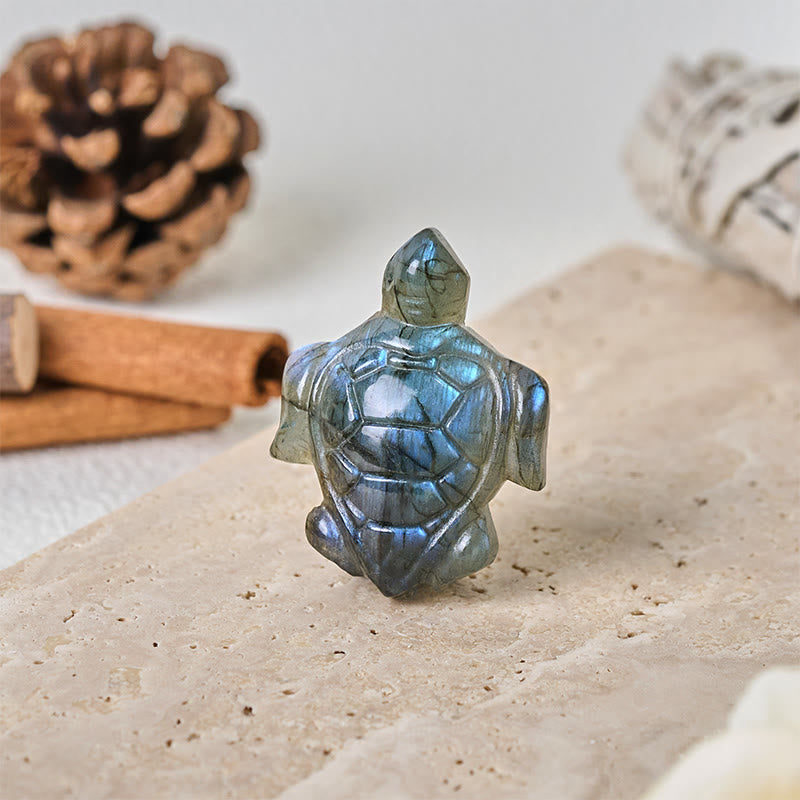 Buddha Stones Figura de tortuga de labradorita natural, estatua protectora de la sabiduría, decoración del hogar - image 1