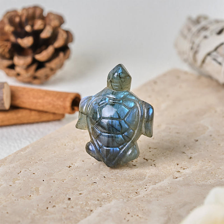 Buddha Stones Figura de tortuga de labradorita natural, estatua protectora de la sabiduría, decoración del hogar - image 1