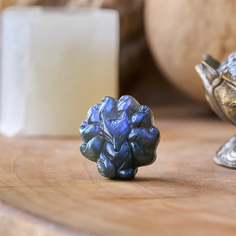 Buddha Stones Figura de labradorita tallada de zorro de nueve colas, estatua de sanación y sabiduría decorativa - image 1