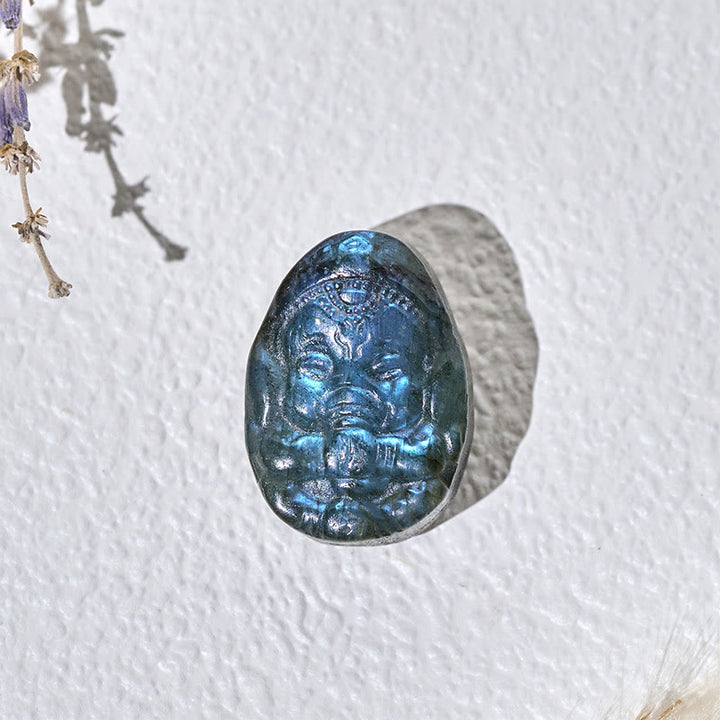 Buddha Stones Figura de elefante Ganesh de labradorita natural, estatua curativa y protectora, decoración del hogar. - image 1