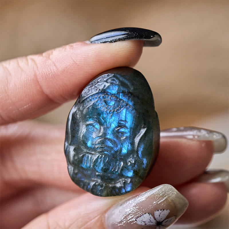 Buddha Stones Figura de elefante Ganesh de labradorita natural, estatua curativa y protectora, decoración del hogar. - image 4