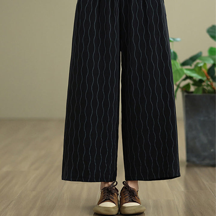 Buddha Stones Conjunto de 2 piezas de camisa de manga corta con estampado de rayas de poliéster de 7 largos y pantalones harén con bolsillo - image 20