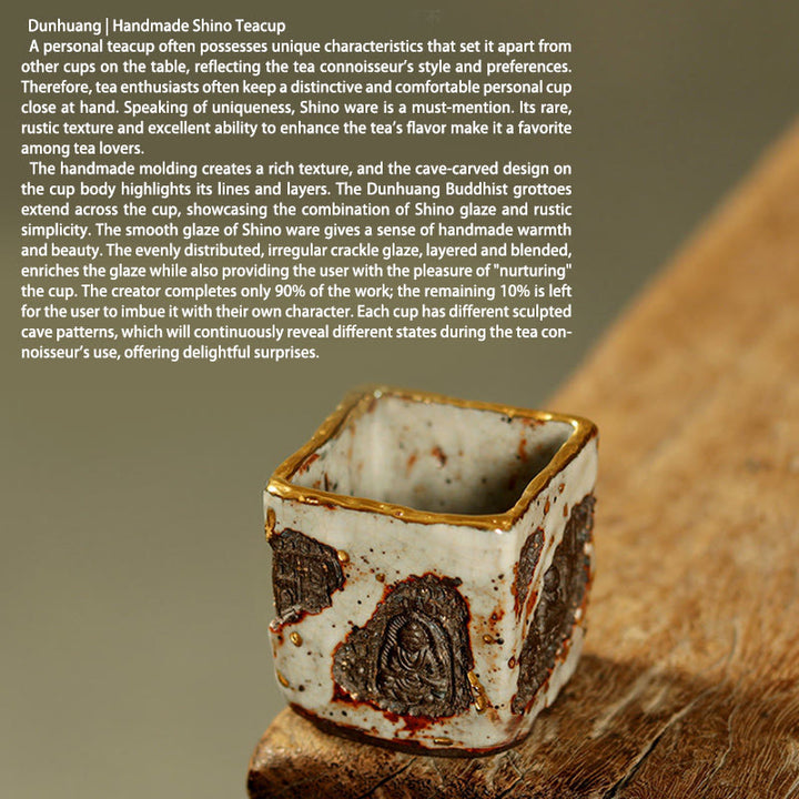Buddha Stones Taza de té de cerámica Shino con Buda de Dunhuang pintado a mano, taza de té de kung fu - image 4