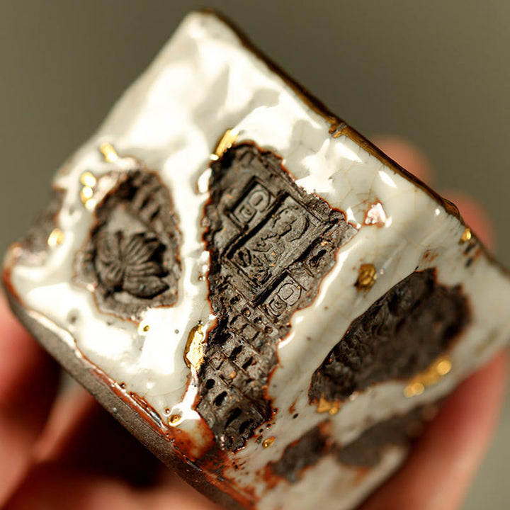 Buddha Stones Taza de té de cerámica Shino con Buda de Dunhuang pintado a mano, taza de té de kung fu - image 2