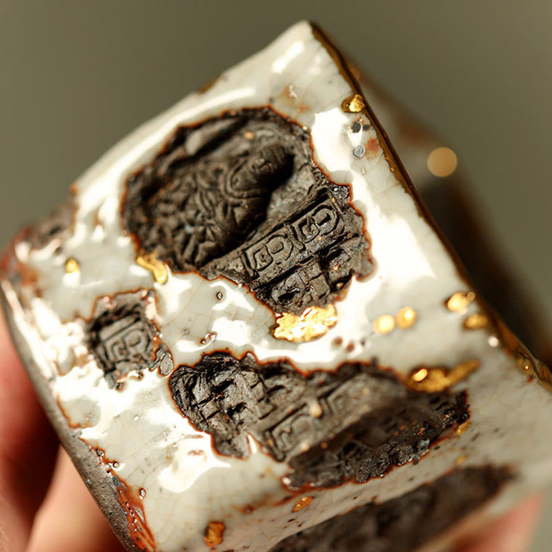 Buddha Stones Taza de té de cerámica Shino con Buda de Dunhuang pintado a mano, taza de té de kung fu - image 6