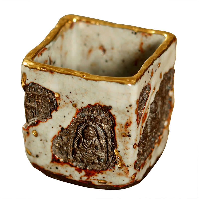 Buddha Stones Taza de té de cerámica Shino con Buda de Dunhuang pintado a mano, taza de té de kung fu - image 8