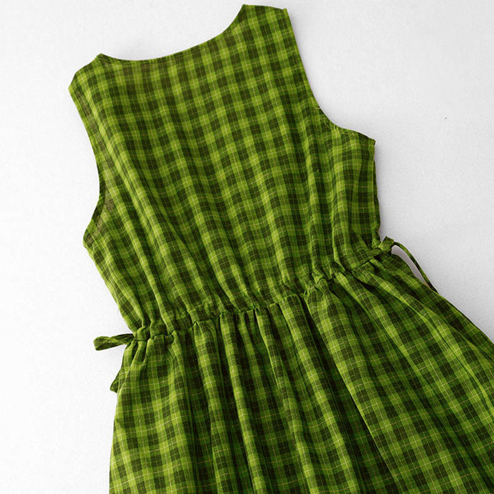 Vestido midi de verano sin mangas a cuadros con estampado de Buddha Stones y bolsillos. - image 4