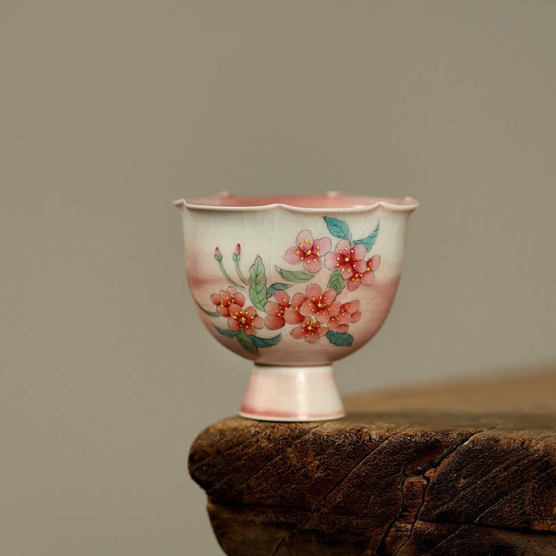 Buddha Stones Taza de té de cerámica con diseño de orquídea y conejo pintada a mano, 75 ml - Flor de begonia 7,3 cm x 5,5 cm x 75 ml - image 3