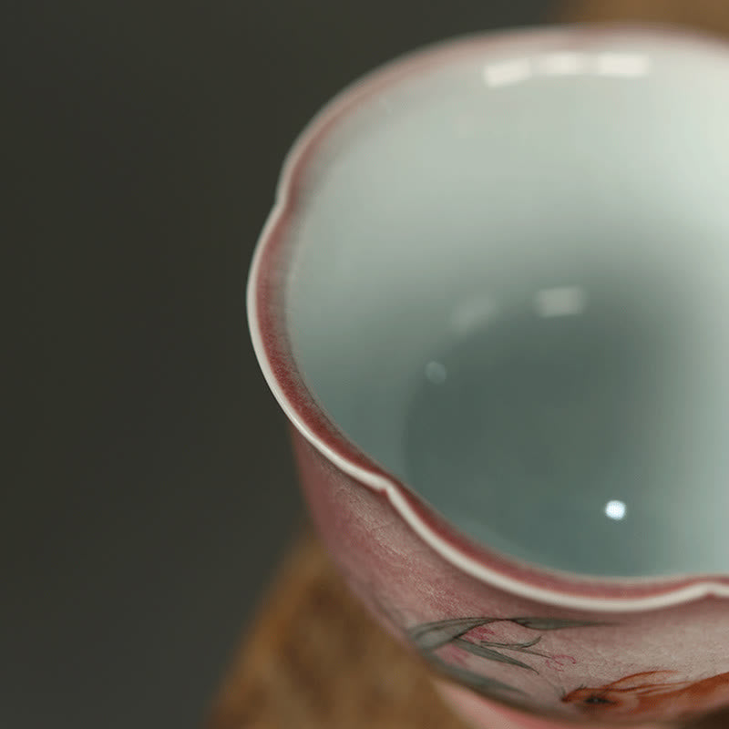 Buddha Stones Taza de té de cerámica con diseño de orquídea y conejo pintada a mano, 75 ml - image 10