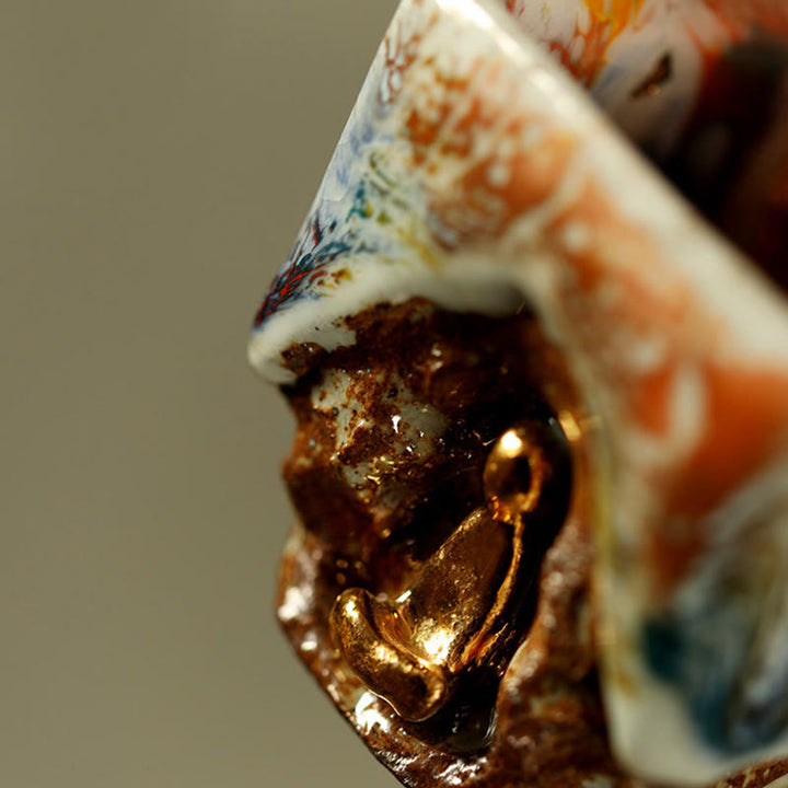 Buddha Stones Taza de té de cerámica Shino con Buda meditador de Dunhuang pintada a mano, taza de té de kung fu - image 3