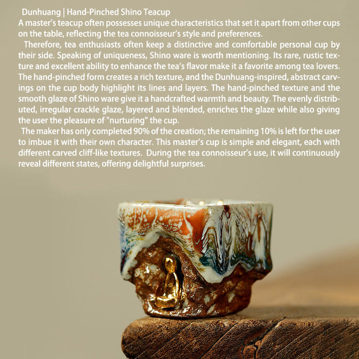 Buddha Stones Taza de té de cerámica Shino con Buda meditador de Dunhuang pintada a mano, taza de té de kung fu - image 4