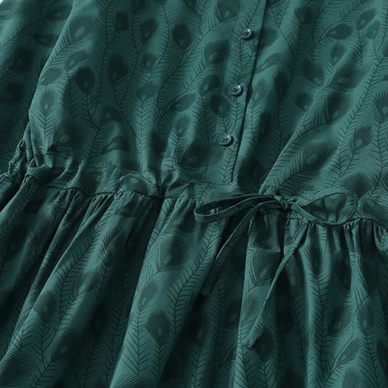 Buddha Stones Vestido midi de manga larga con bolsillos y estampado de enredaderas de hierba primaveral. - image 6