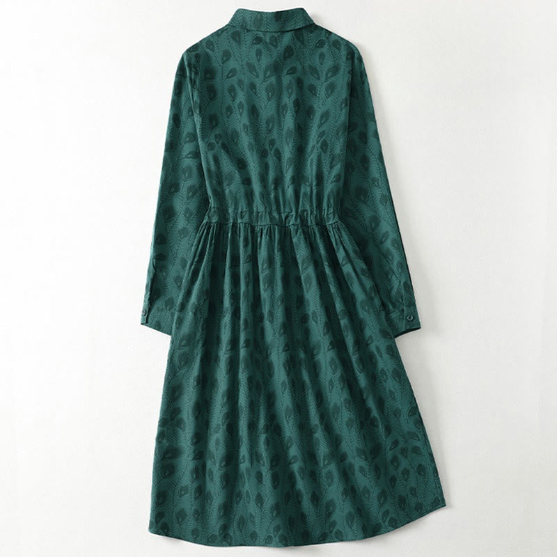 Buddha Stones Vestido midi de manga larga con bolsillos y estampado de enredaderas de hierba primaveral. - image 2