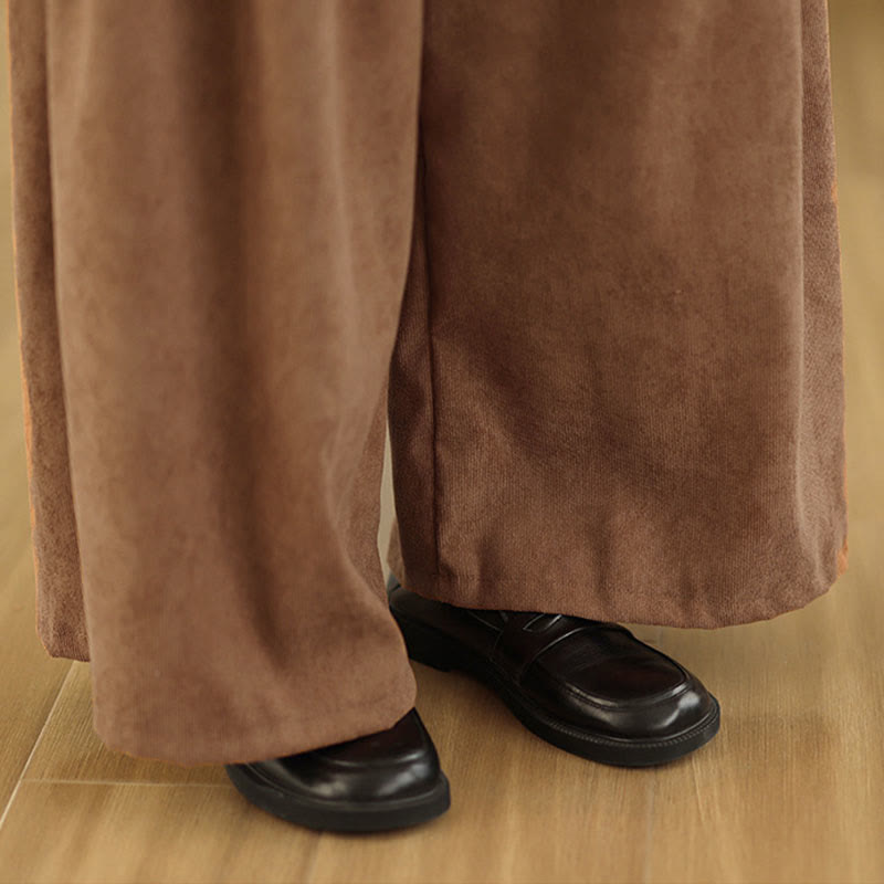 Buddha Stones Pantalones anchos de pana marrón liso para mujer con bolsillos - image 10