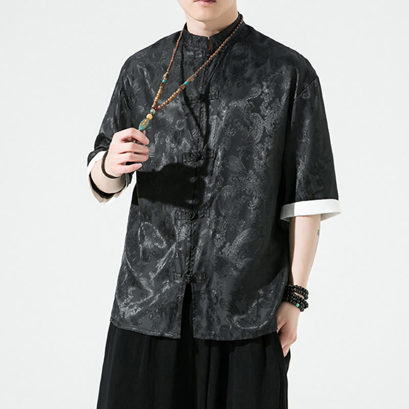 Buddha Stones Camisas de media manga con botones de rana y estampado de flores de anacardo de verano para hombre - image 16