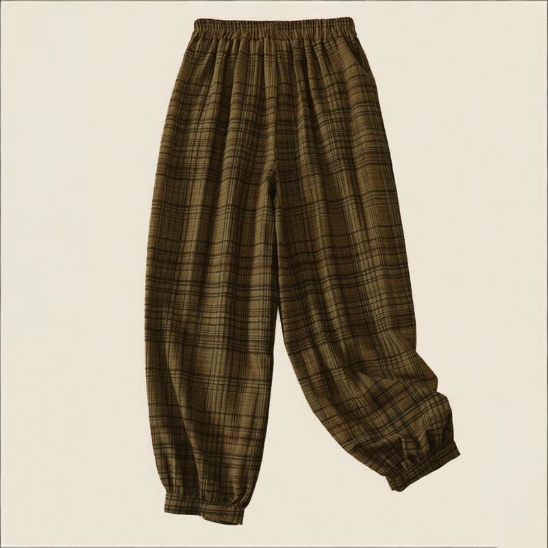 Buddha Stones Pantalones harén de mujer con diseño a cuadros de primavera, de longitud 7-8, con bolsillos - image 6