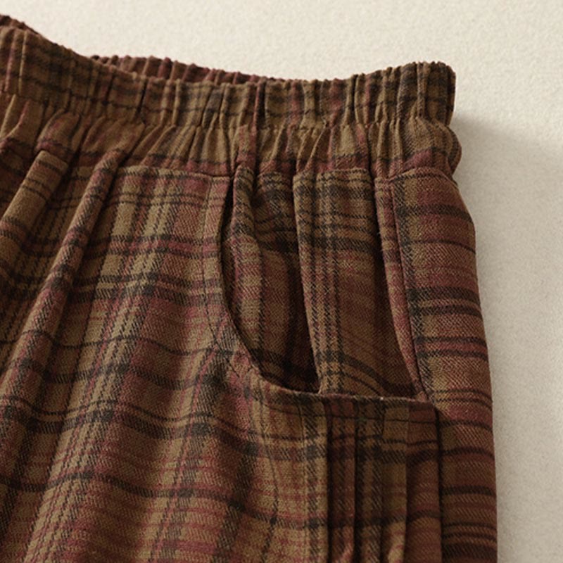 Buddha Stones Pantalones harén de mujer con diseño a cuadros de primavera, de longitud 7-8, con bolsillos - image 2