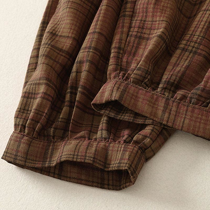 Buddha Stones Pantalones harén de mujer con diseño a cuadros de primavera, de longitud 7-8, con bolsillos - image 4