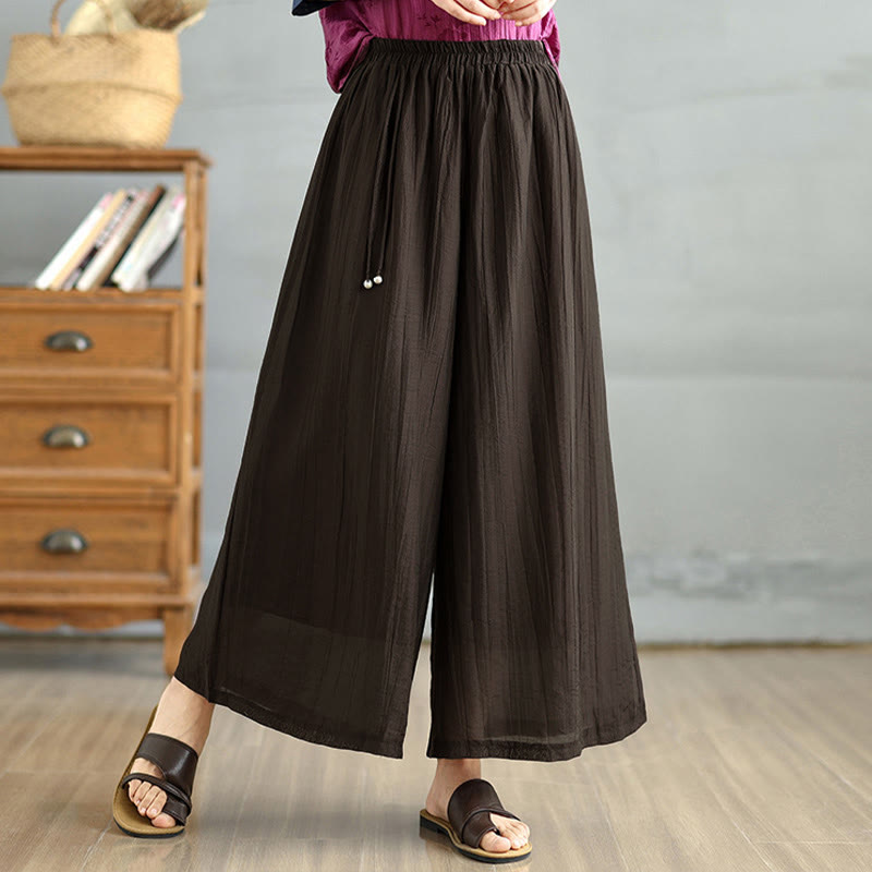 Buddha Stones Pantalones capri de pierna ancha para mujer con cintura elástica y color liso - Marrón silla de montar - US12, UK/AU16, EU44 (3XL) - image 6