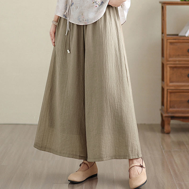 Buddha Stones Pantalones capri de pierna ancha para mujer con cintura elástica y color liso - image 27