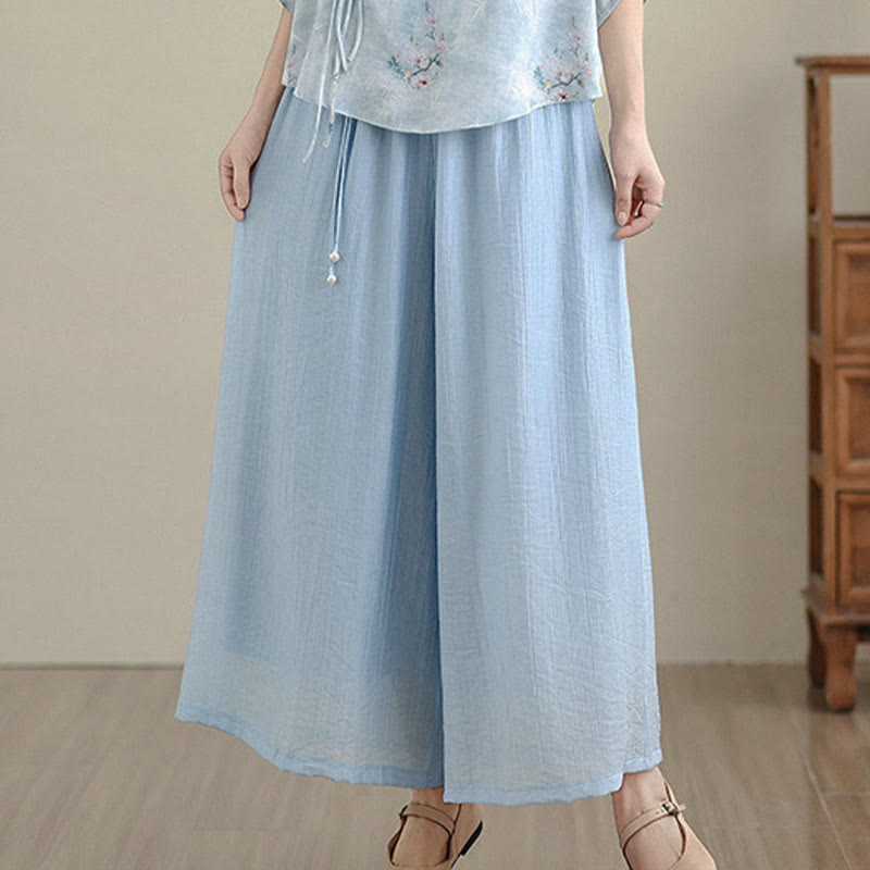 Buddha Stones Pantalones capri de pierna ancha para mujer con cintura elástica y color liso - image 13