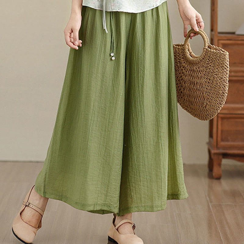 Buddha Stones Pantalones capri de pierna ancha para mujer con cintura elástica y color liso - image 4