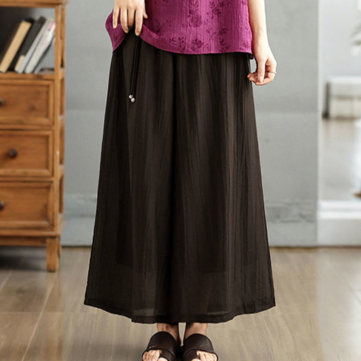 Buddha Stones Pantalones capri de pierna ancha para mujer con cintura elástica y color liso - image 7