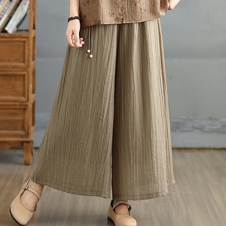 Buddha Stones Pantalones capri de pierna ancha para mujer con cintura elástica y color liso - image 31