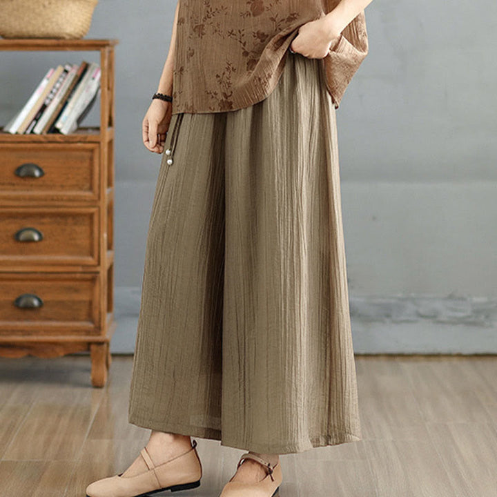 Buddha Stones Pantalones capri de pierna ancha para mujer con cintura elástica y color liso - image 32