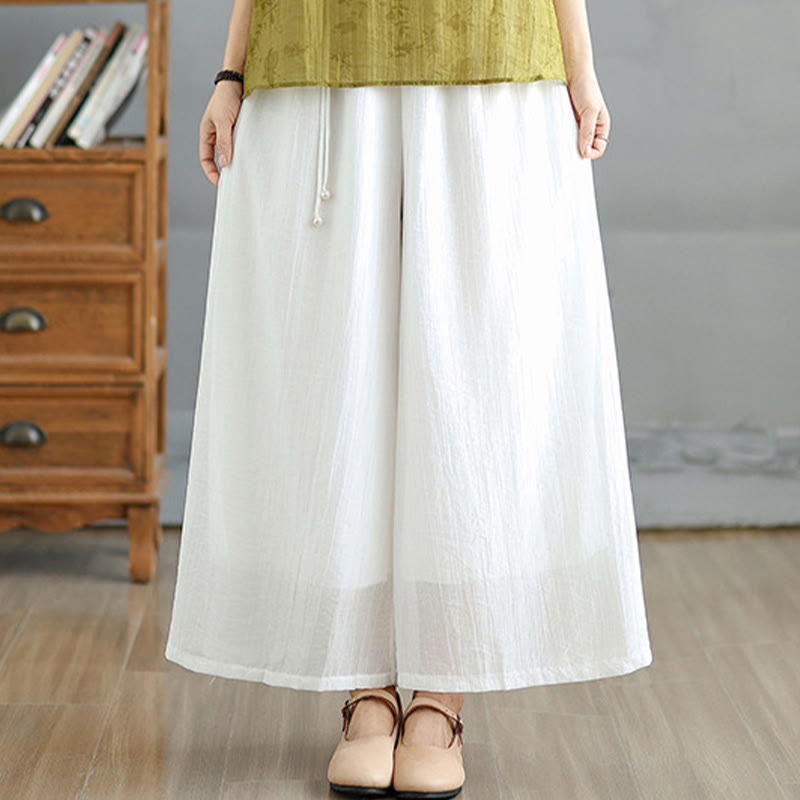 Buddha Stones Pantalones capri de pierna ancha para mujer con cintura elástica y color liso - image 20