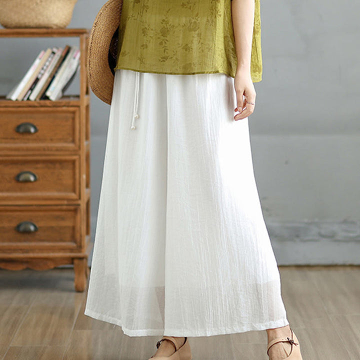 Buddha Stones Pantalones capri de pierna ancha para mujer con cintura elástica y color liso - image 21