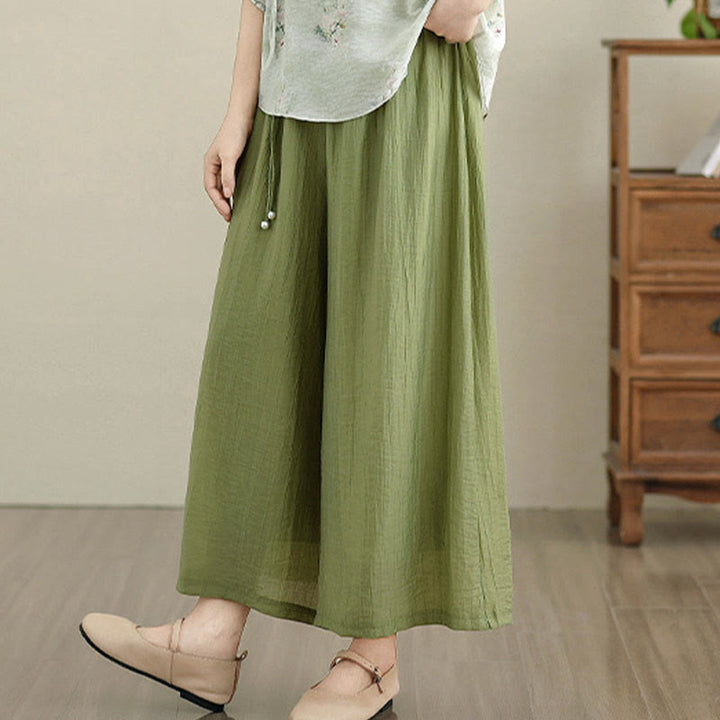 Buddha Stones Pantalones capri de pierna ancha para mujer con cintura elástica y color liso - image 2