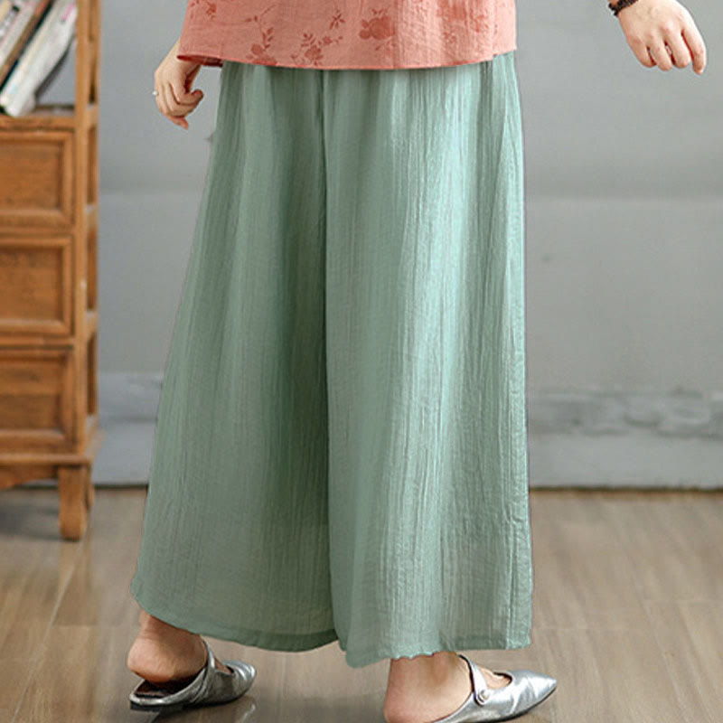 Buddha Stones Pantalones capri de pierna ancha para mujer con cintura elástica y color liso - image 37