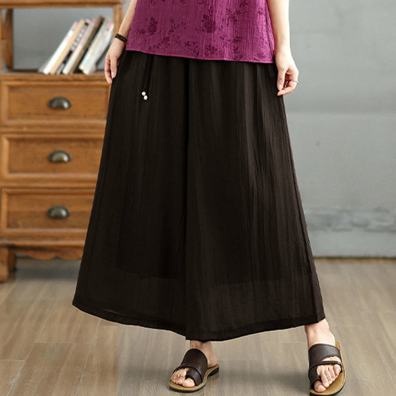 Buddha Stones Pantalones capri de pierna ancha para mujer con cintura elástica y color liso - image 8
