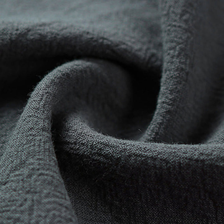 Buddha Stones Camisa de verano para hombre de lino y algodón con cuello en V, botones de rana y manga corta con bordado de nubes - image 10