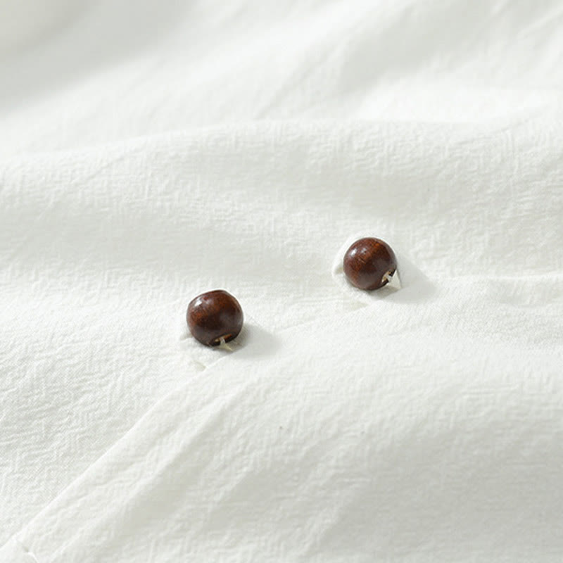 Buddha Stones Camisa de lino y algodón con cuello en V, manga corta, botones y bordado de nubes para hombre - image 7