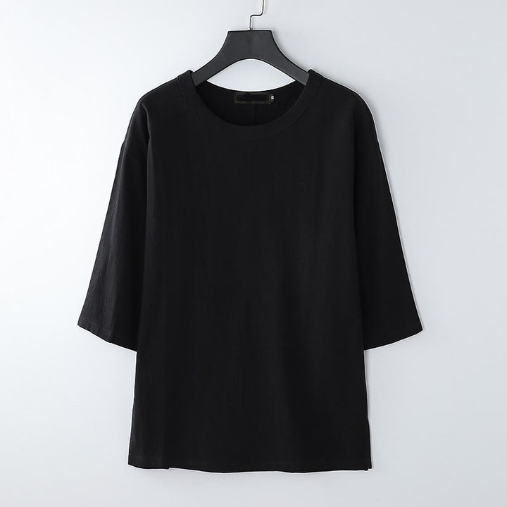 Buddha Stones Camiseta informal de verano de algodón y lino con cuello redondo y media manga para hombre - Negro - US/UK/AU54, EU64 (9XL) - image 7