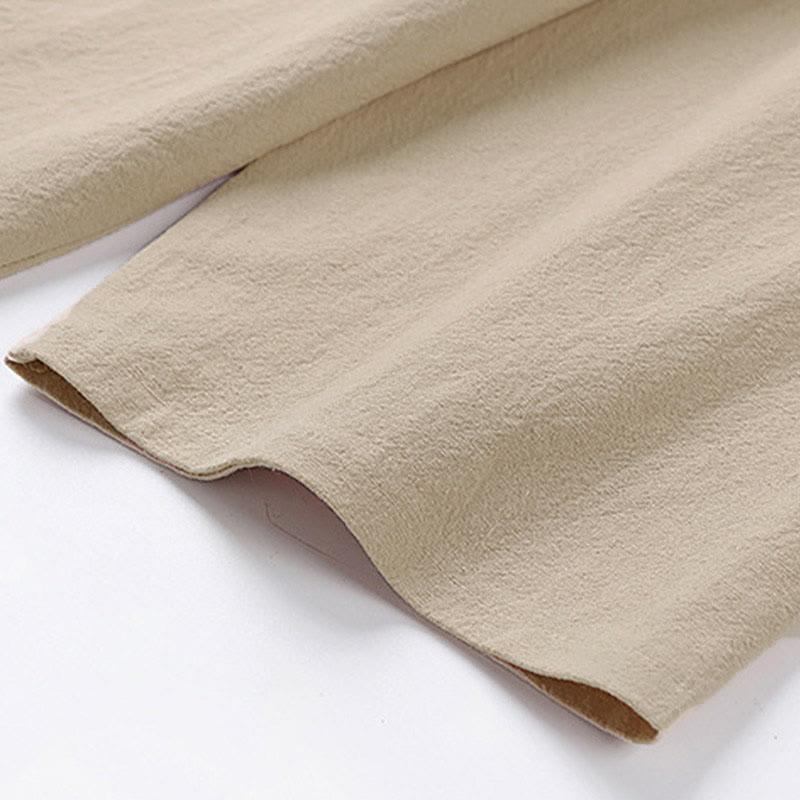 Buddha Stones Camiseta informal de verano de algodón y lino con cuello redondo y media manga para hombre - image 4