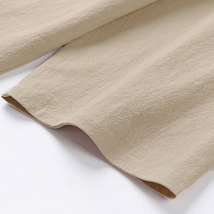 Buddha Stones Camiseta informal de verano de algodón y lino con cuello redondo y media manga para hombre - image 4