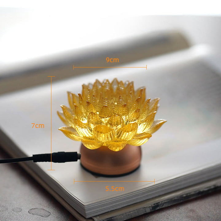 Buddha Stones Lotus Liuli Cristal Cobre Latón Nuevo Comienzo Decoración del Hogar - Base de aleación de aluminio con forma de loto dorado (9*7*5,5 cm) - Enchufe - image 15