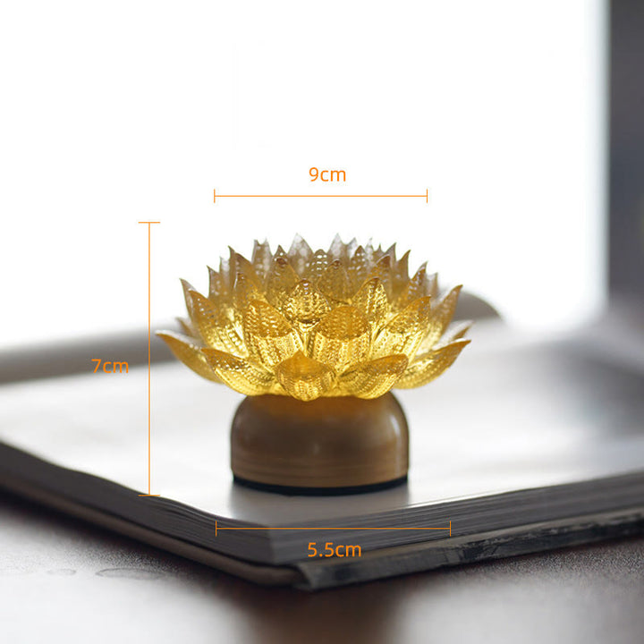 Buddha Stones Lotus Liuli Cristal Cobre Latón Nuevo Comienzo Decoración del Hogar - Loto dorado con base de latón y cobre (9*7*5,5 cm) - Recargable - image 22