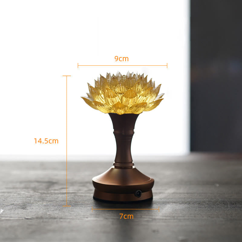 Buddha Stones Lotus Liuli Cristal Cobre Latón Nuevo Comienzo Decoración del Hogar - Base de aleación de aluminio con forma de loto dorado (9*14,5*7 cm) - Recargable - image 35