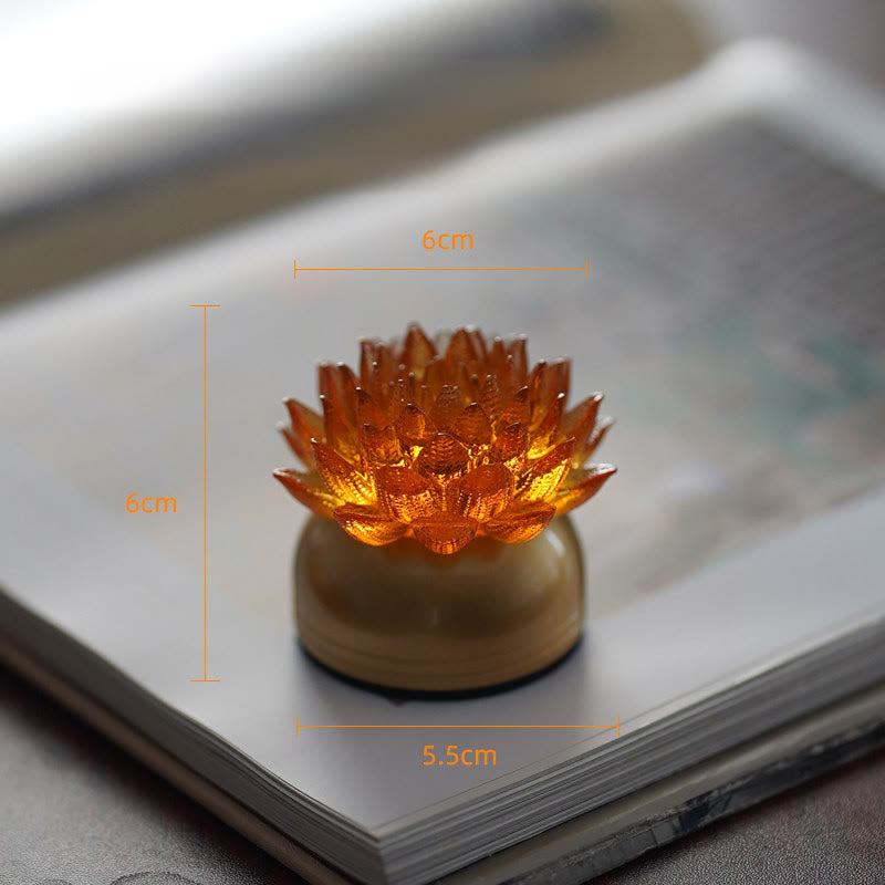 Buddha Stones Lotus Liuli Cristal Cobre Latón Nuevo Comienzo Decoración del Hogar - Loto naranja, base de latón cobrizo (6*6*5,5 cm) - Recargable - image 14